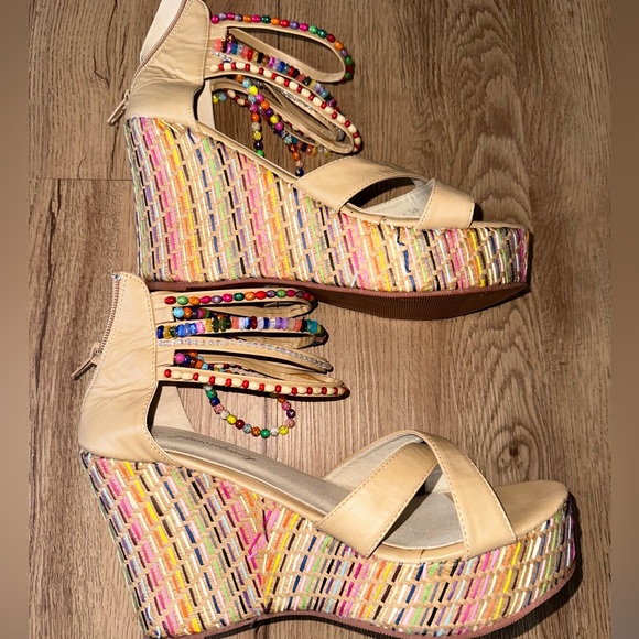 Cute wedge beaded colorful threaded pattern shoes - Picture 5 of 16